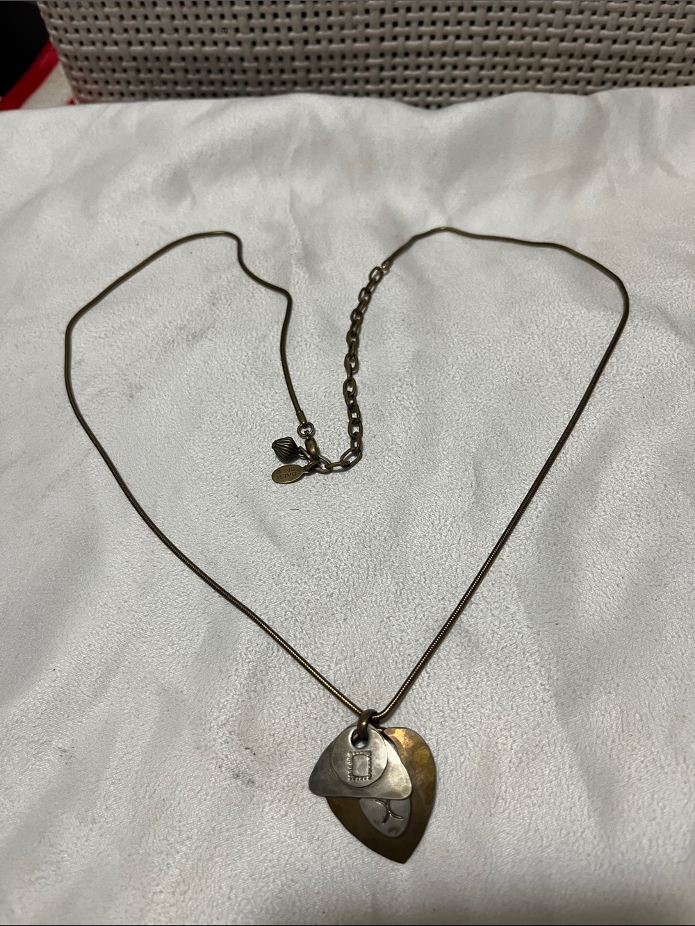 Layered Guitar Pick Pendant Necklace in Brass and Silver Tones